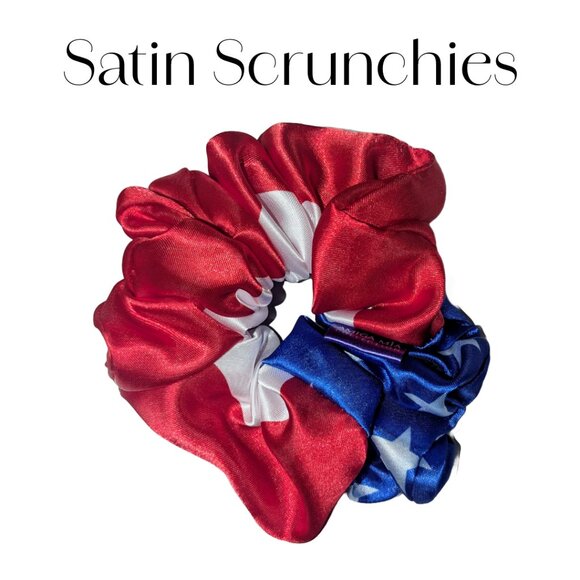Red, white & blue satin scrunchies size large hand crafted - Picture 5 of 6